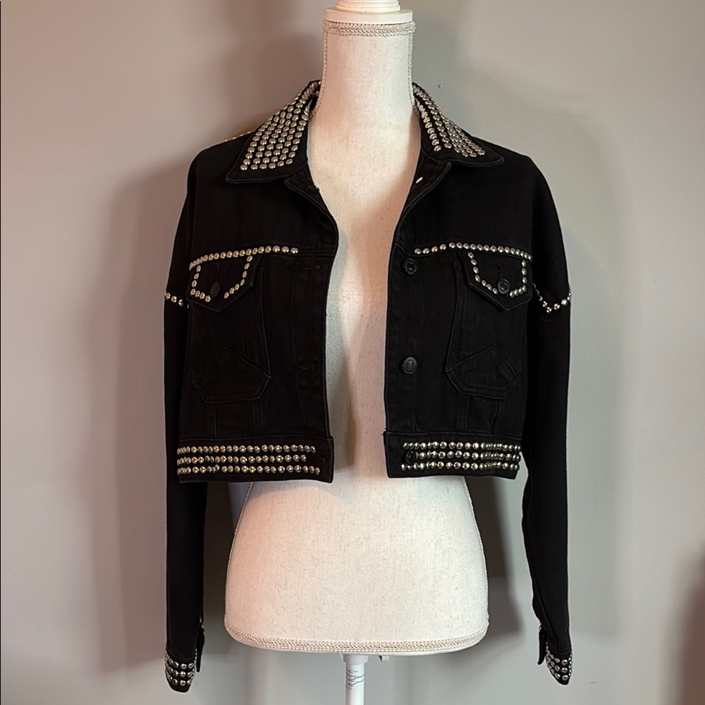 Black Jean Jacket with Silver Stud Accents